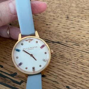 Olivia Burton Gold Watch with White Dial and Blue Strap